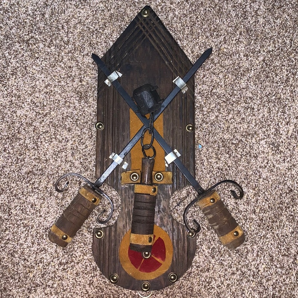 Vintage Wall Plaque Medieval Flail Swords
